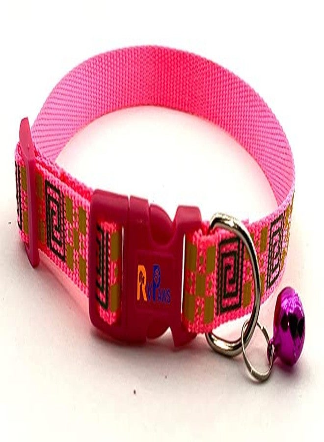 Pups&Pets 15 MM Puppy Collar and Leash Set - Puppy Printed Adjustable Nylon Collar with Leash for Cat and Puppy, Quick Release and Breathable Collar with Bell for Puppies, Dog & Cat (Pink) - Image 3